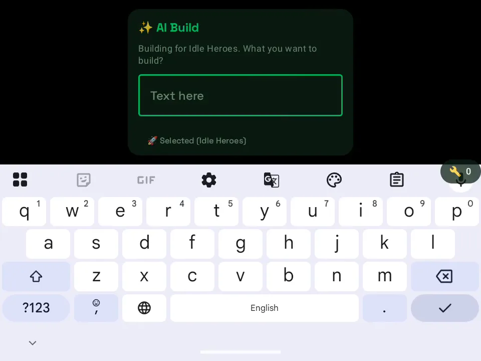 The VisorBot Build AI prompt asking what you want to build for Idle Heroes