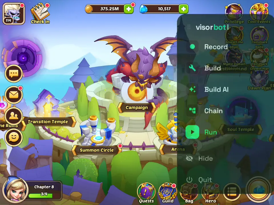 VisorBot overlay menu in-game with the Build AI option