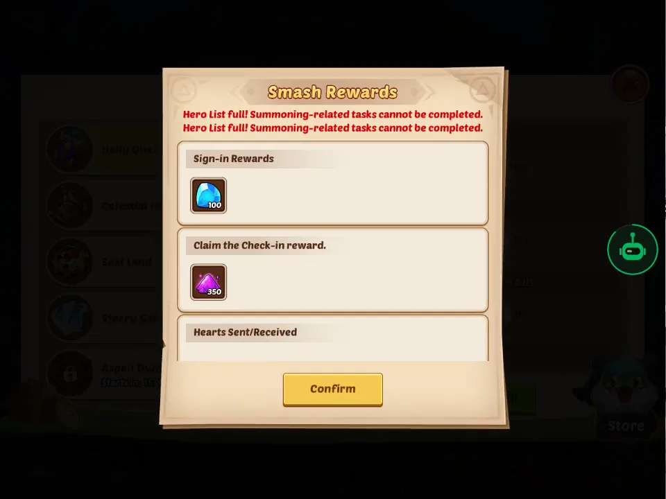 The AI-built automation handling a reward confirmation popup mid-run