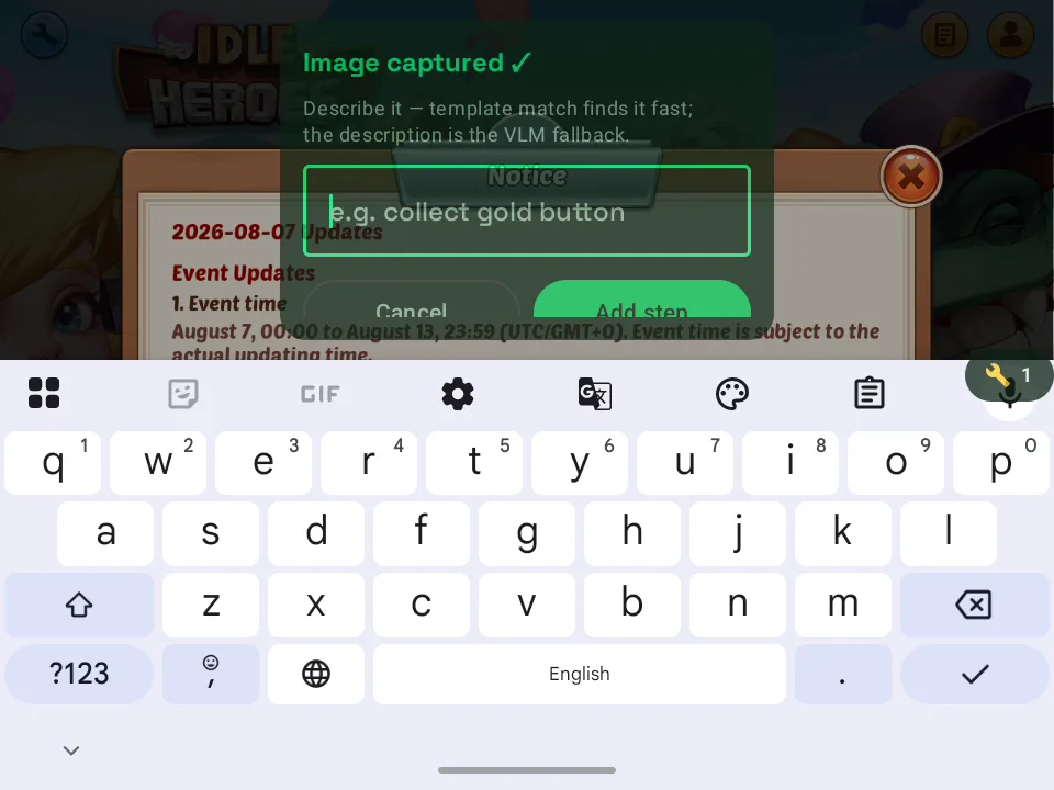 Naming a captured image target in VisorBot after drawing the box